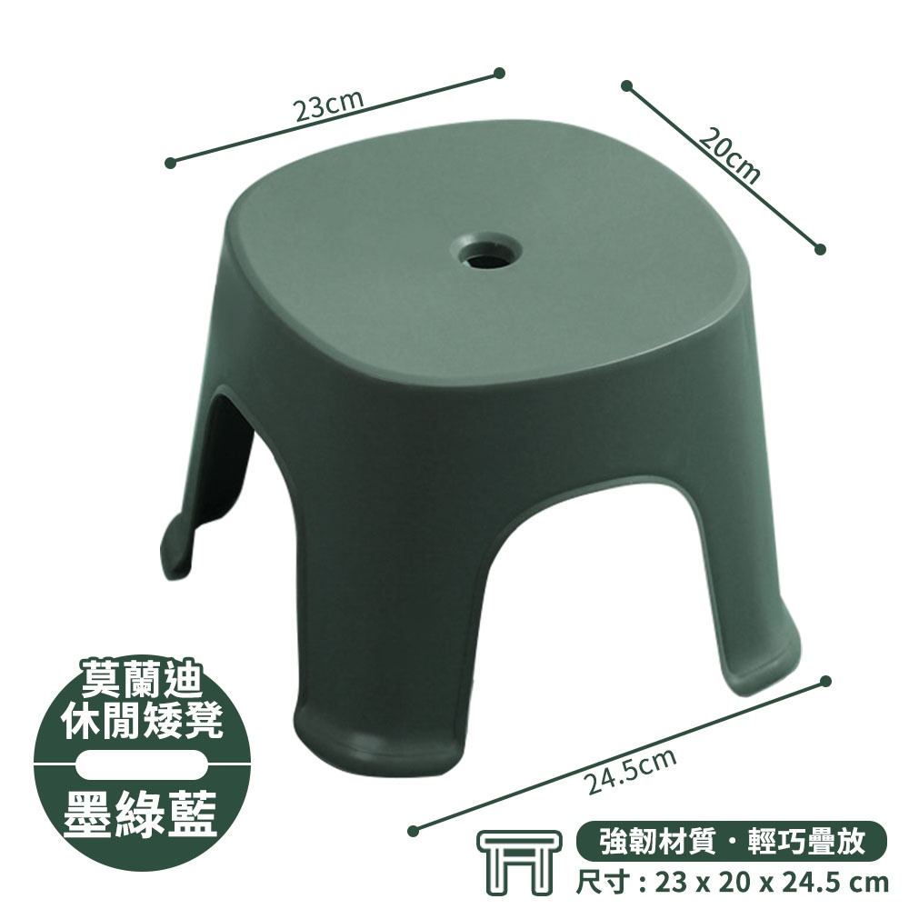 23cm20cm莫蘭迪休閒矮凳墨綠藍24.5cm強韌材質輕巧疊放尺寸: 23 x 20 x 24.5 cm