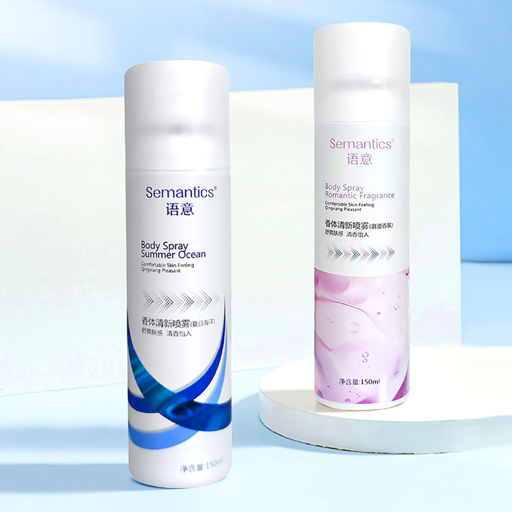 Semantics语意 SpraySummer OceanComfortable Skin Feeling Semantics语意Body SprayRomantic FragranceComfortable Skin Feeling Pleasant清新  体清新喷雾(海洋)舒 清香怡人净含量净含量:150ml